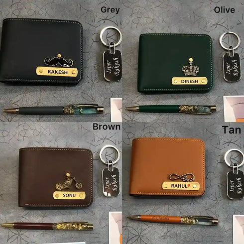 Personalized Men Wallet with Keychain Combo | Fathers Day